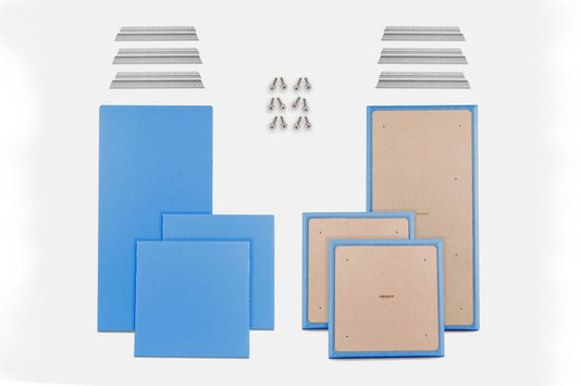 ProSoCoustic WAVERoom Pro Basic Kit Includes 2 WAVEPro Big Panels 24x48" 4 WAVEPro Small Panels 24x24" 6 Sets of 18" Z-Clips Diamond Knit Columbia Blue