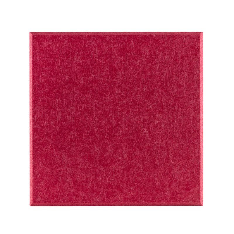 ProSoCoustic ProSo-PET 12”x12” 24-Pack Cherry includes (24) 12”x12” panels each with adhesive-backed hook-and-loop mounting squares.