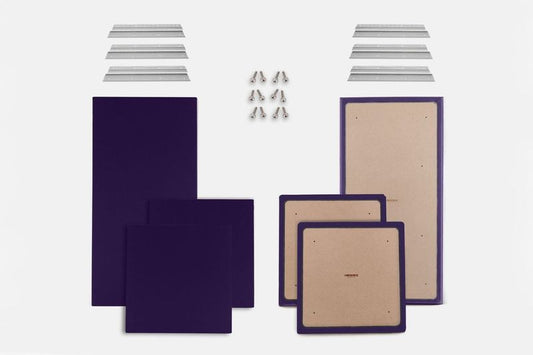 ProSoCoustic WAVERoom Pro Basic Kit Includes 2 WAVEPro Big Panels 24x48" 4 WAVEPro Small Panels 24x24" 6 Sets of 18" Z-Clips Diamond Knit Dark Purple